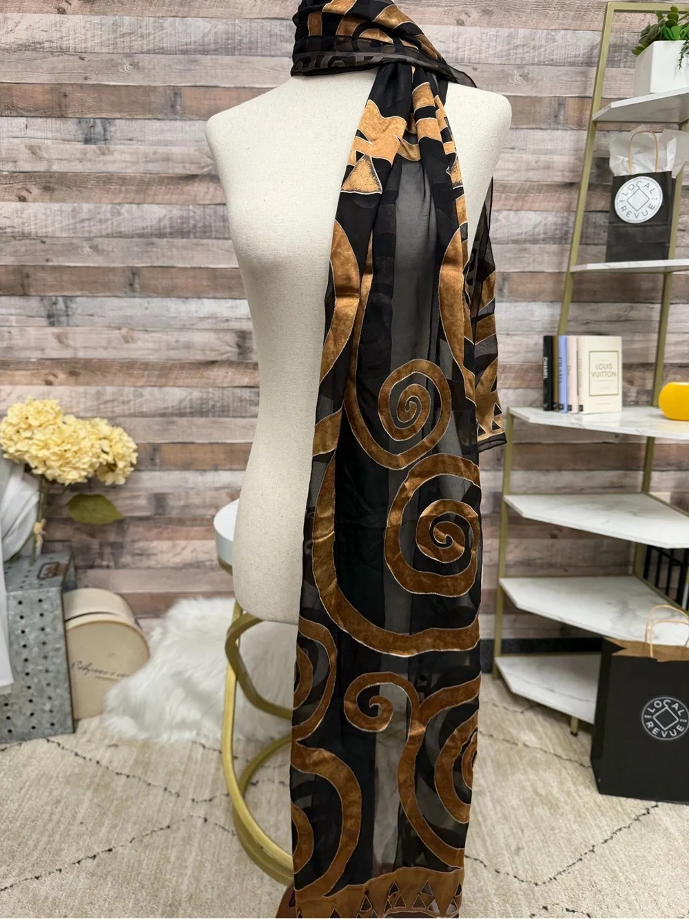 Black/Gold Abstract Patter Silk Scarf